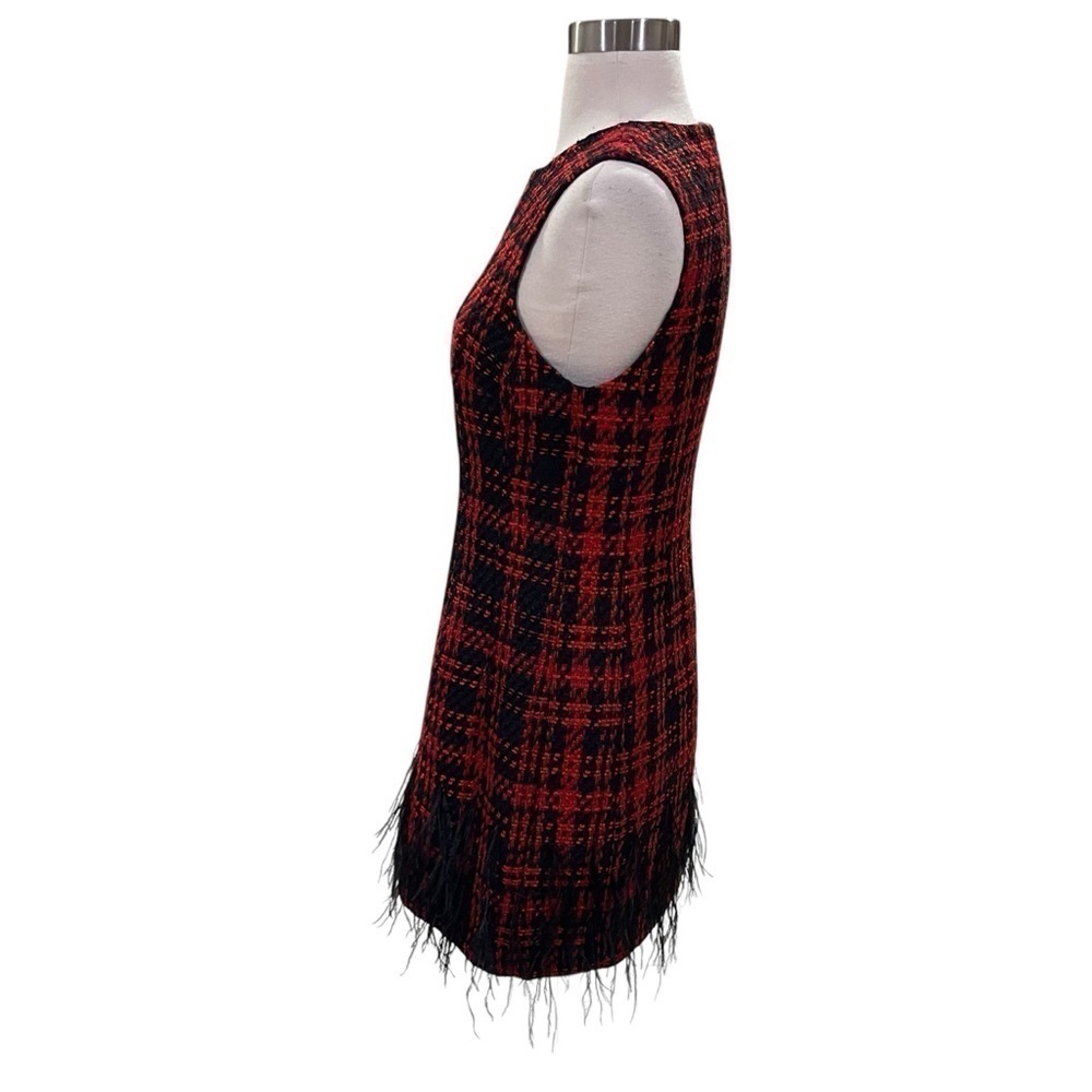 ANTONIO MELANI Irine Tweed Feather Sleeveless Sheath Dress Red Black Size 4 NWT - Picture 6 of 12